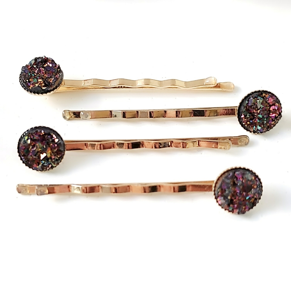 Set of 4 Purple Druzy Embellished Hair Bobby Pins